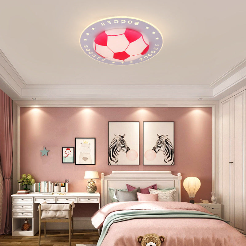 Kid Bedroom Flat Football Flush Mount Light Metal Acrylic Sport Style LED Ceiling Lamp Clearhalo 'Ceiling Lights' 'Close To Ceiling Lights' 'Close to ceiling' 'Flush mount' Lighting' 30672