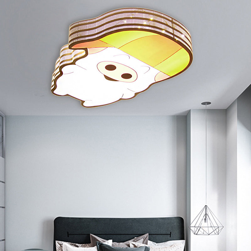 Cartoon Lovely Flush Mount Light Acrylic Metal White LED Ceiling Lamp for Game Room Kid Bedroom White Pig Clearhalo 'Ceiling Lights' 'Close To Ceiling Lights' 'Close to ceiling' 'Flush mount' Lighting' 30700