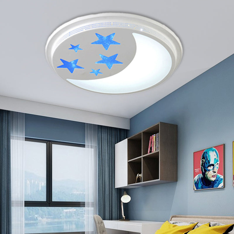 Blue and White Circle Ceiling Lamp with Moon Star Cartoon Acrylic LED Ceiling Mount Light for Girls Room Blue Clearhalo 'Ceiling Lights' 'Close To Ceiling Lights' 'Close to ceiling' 'Flush mount' Lighting' 30798