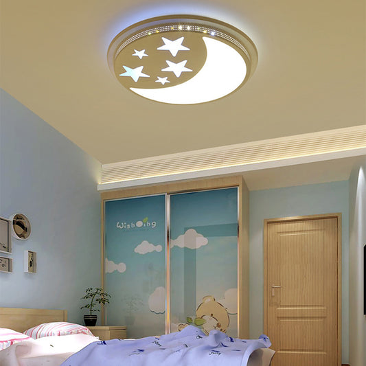 Blue and White Circle Ceiling Lamp with Moon Star Cartoon Acrylic LED Ceiling Mount Light for Girls Room Clearhalo 'Ceiling Lights' 'Close To Ceiling Lights' 'Close to ceiling' 'Flush mount' Lighting' 30799