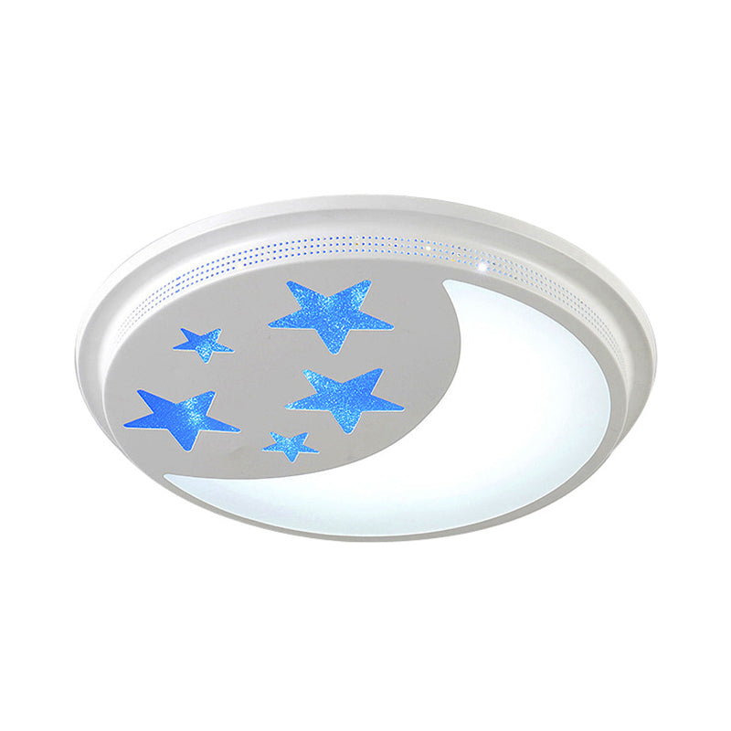 Blue and White Circle Ceiling Lamp with Moon Star Cartoon Acrylic LED Ceiling Mount Light for Girls Room Clearhalo 'Ceiling Lights' 'Close To Ceiling Lights' 'Close to ceiling' 'Flush mount' Lighting' 30800