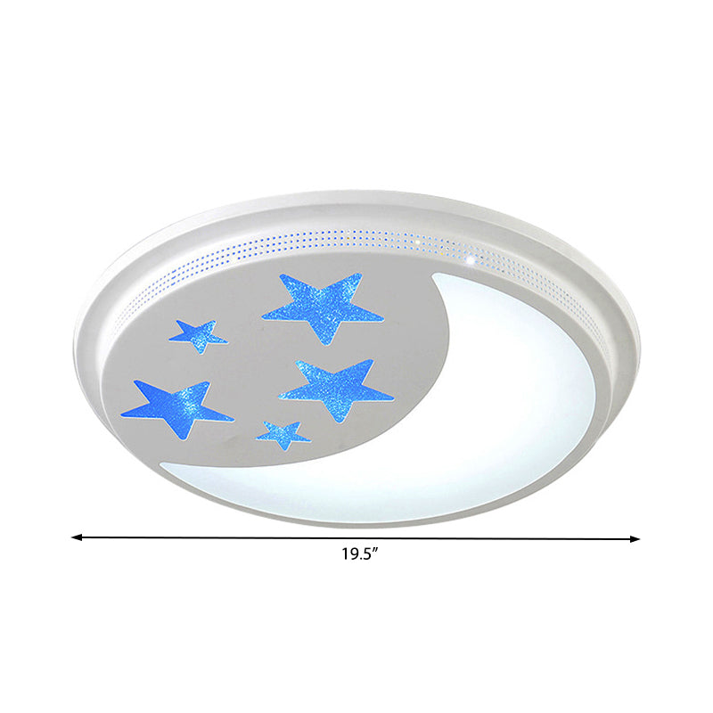 Blue and White Circle Ceiling Lamp with Moon Star Cartoon Acrylic LED Ceiling Mount Light for Girls Room Clearhalo 'Ceiling Lights' 'Close To Ceiling Lights' 'Close to ceiling' 'Flush mount' Lighting' 30801