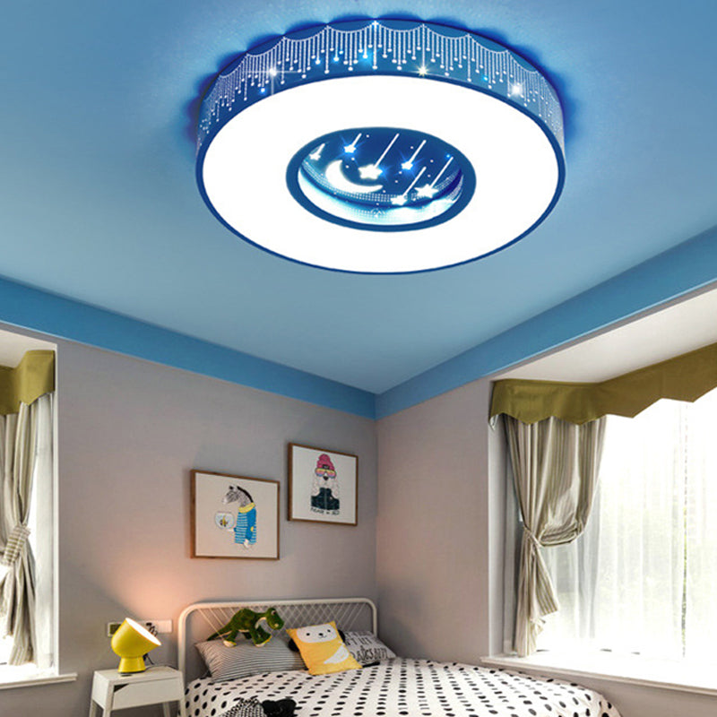 Hollow Round LED Flush Ceiling Light Macaron Loft Metal Ceiling Mount Light for Child Bedroom Blue Clearhalo 'Ceiling Lights' 'Close To Ceiling Lights' 'Close to ceiling' 'Flush mount' Lighting' 30813