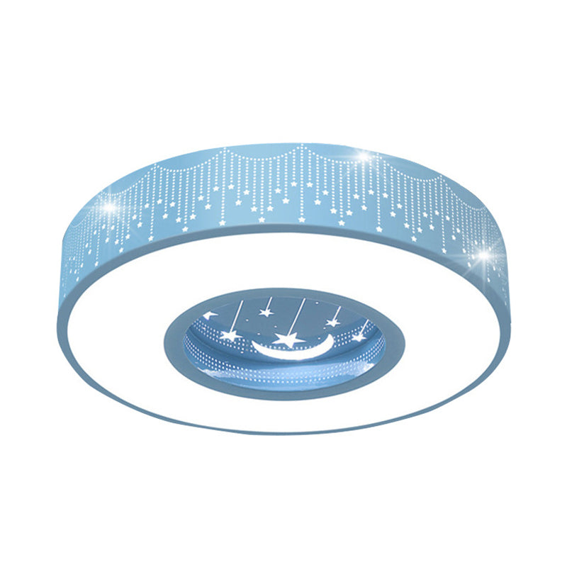 Hollow Round LED Flush Ceiling Light Macaron Loft Metal Ceiling Mount Light for Child Bedroom Clearhalo 'Ceiling Lights' 'Close To Ceiling Lights' 'Close to ceiling' 'Flush mount' Lighting' 30815