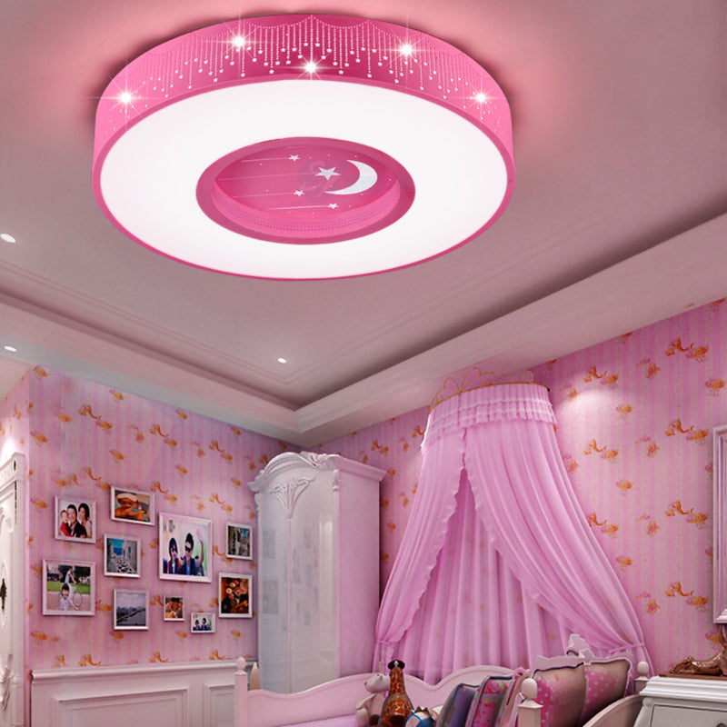 Hollow Round LED Flush Ceiling Light Macaron Loft Metal Ceiling Mount Light for Child Bedroom Pink Clearhalo 'Ceiling Lights' 'Close To Ceiling Lights' 'Close to ceiling' 'Flush mount' Lighting' 30818