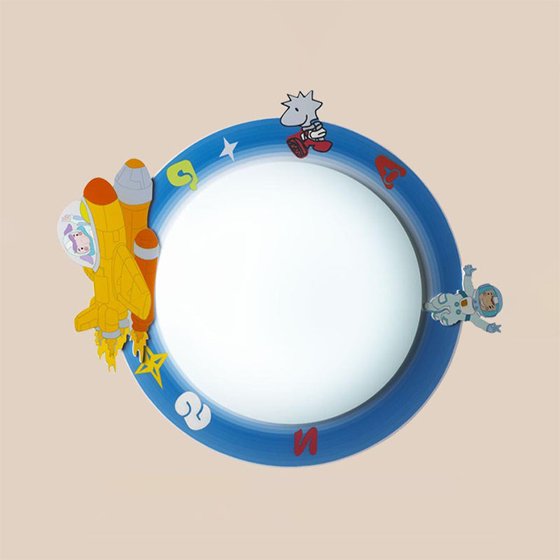 Acrylic Circle LED Ceiling Mount Light with Cartoon Pattern Kids Ceiling Lamp for Nursing Room Blue Rocket Clearhalo 'Ceiling Lights' 'Close To Ceiling Lights' 'Close to ceiling' 'Flush mount' Lighting' 30887