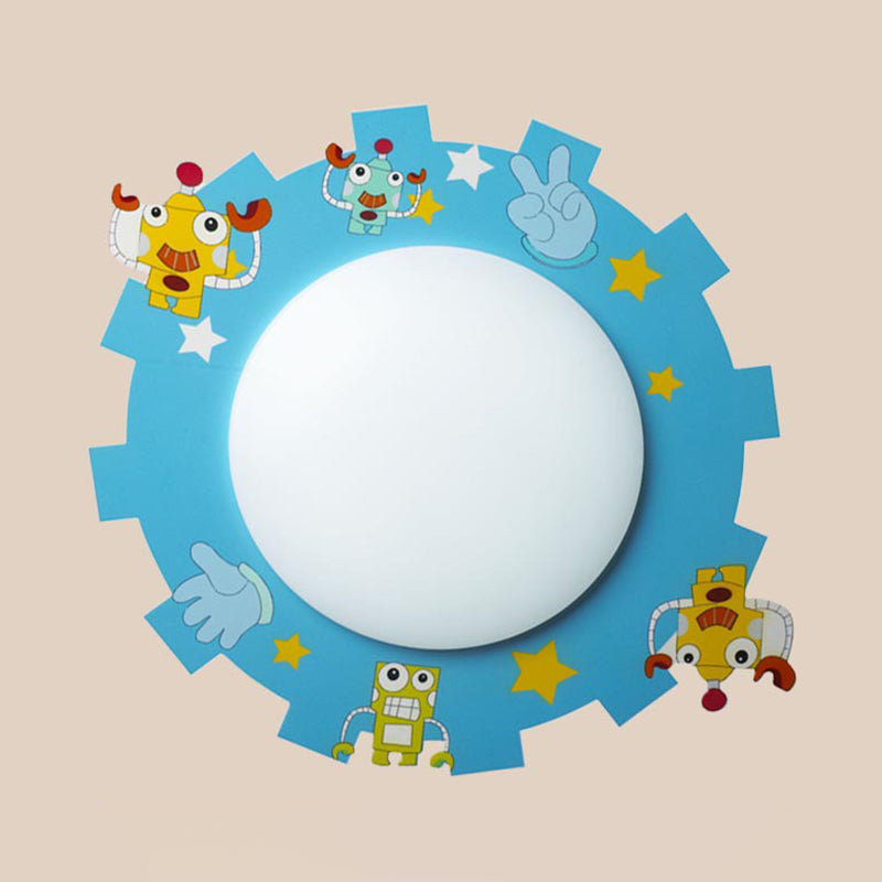 Acrylic Circle LED Ceiling Mount Light with Cartoon Pattern Kids Ceiling Lamp for Nursing Room Blue Gear Clearhalo 'Ceiling Lights' 'Close To Ceiling Lights' 'Close to ceiling' 'Flush mount' Lighting' 30888