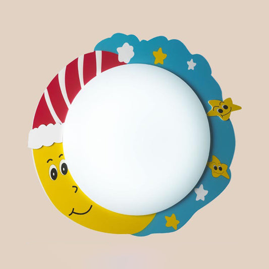 Acrylic Circle LED Ceiling Mount Light with Cartoon Pattern Kids Ceiling Lamp for Nursing Room Blue Moon Clearhalo 'Ceiling Lights' 'Close To Ceiling Lights' 'Close to ceiling' 'Flush mount' Lighting' 30890