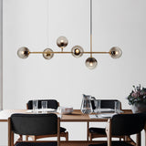 1 Light Dining Room Island Lamp Minimalist Brass Chandelier Lighting with Round Smoke Gray Glass Shade Smoke Gray Clearhalo 'Ceiling Lights' 'Close To Ceiling Lights' 'Glass shade' 'Glass' 'Island Lights' Lighting' 311127