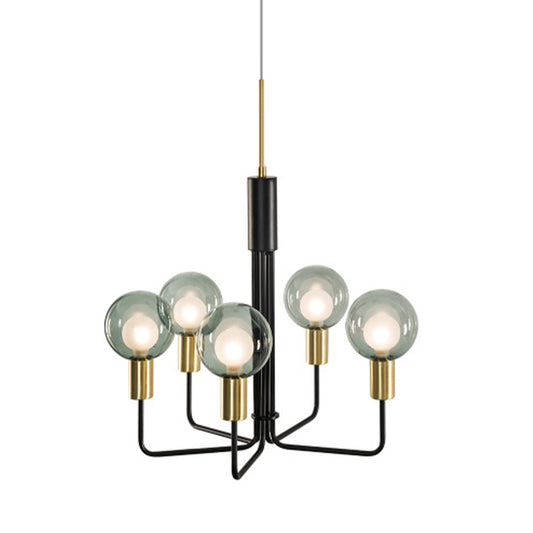 Orb Chandelier Lamp Modern Clear/Smoke Grey Glass 5 Lights Dining Room Ceiling Lamp in Black Smoke Gray Clearhalo 'Ceiling Lights' 'Chandeliers' 'Clear' 'Industrial' 'Modern Chandeliers' 'Modern' 'Tiffany' 'Traditional Chandeliers' Lighting' 311134