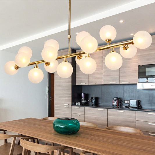 Molecule Dining Room Over Island Lighting Opal Glass 16 Lights Contemporary Flush Mount Chandelier in Gold Gold Clearhalo 'Ceiling Lights' 'Close To Ceiling Lights' 'Glass shade' 'Glass' 'Island Lights' Lighting' 311135