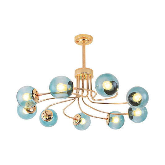 Round Ceiling Chandelier Modern Style Blue/Amber Glass 9 Lights in Gold/Black Hanging Lamp Kit Clearhalo 'Ceiling Lights' 'Chandeliers' 'Close To Ceiling Lights' 'Glass shade' 'Glass' 'Modern Chandeliers' 'Modern' Lighting' 311188