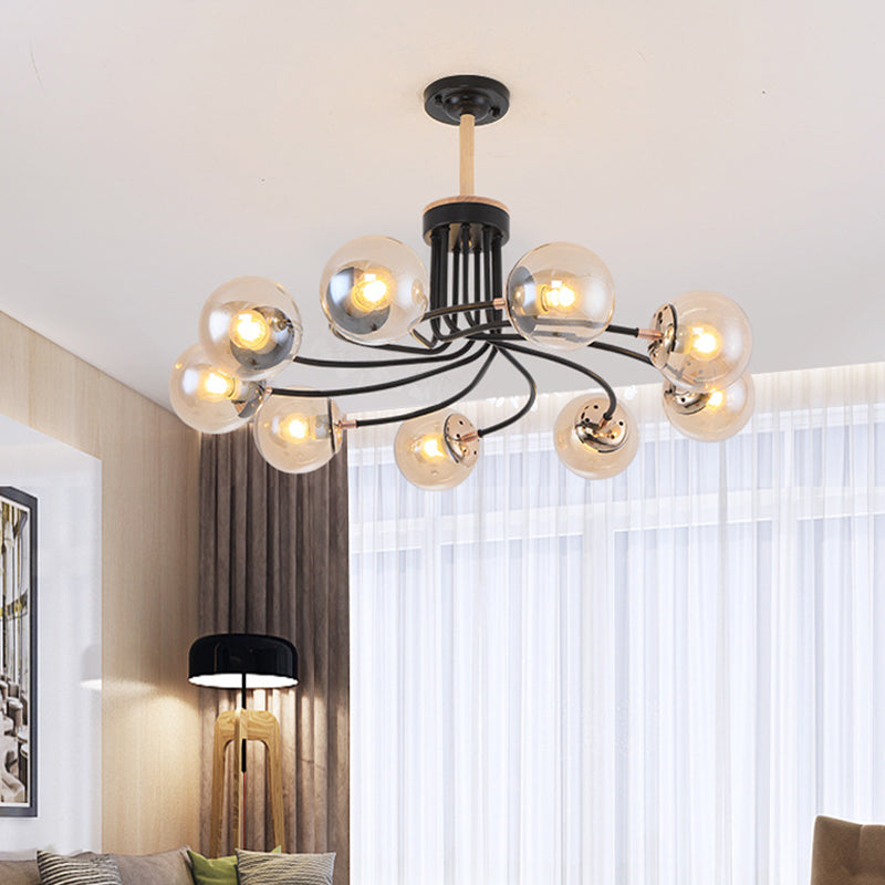 Round Ceiling Chandelier Modern Style Blue/Amber Glass 9 Lights in Gold/Black Hanging Lamp Kit Clearhalo 'Ceiling Lights' 'Chandeliers' 'Close To Ceiling Lights' 'Glass shade' 'Glass' 'Modern Chandeliers' 'Modern' Lighting' 311191