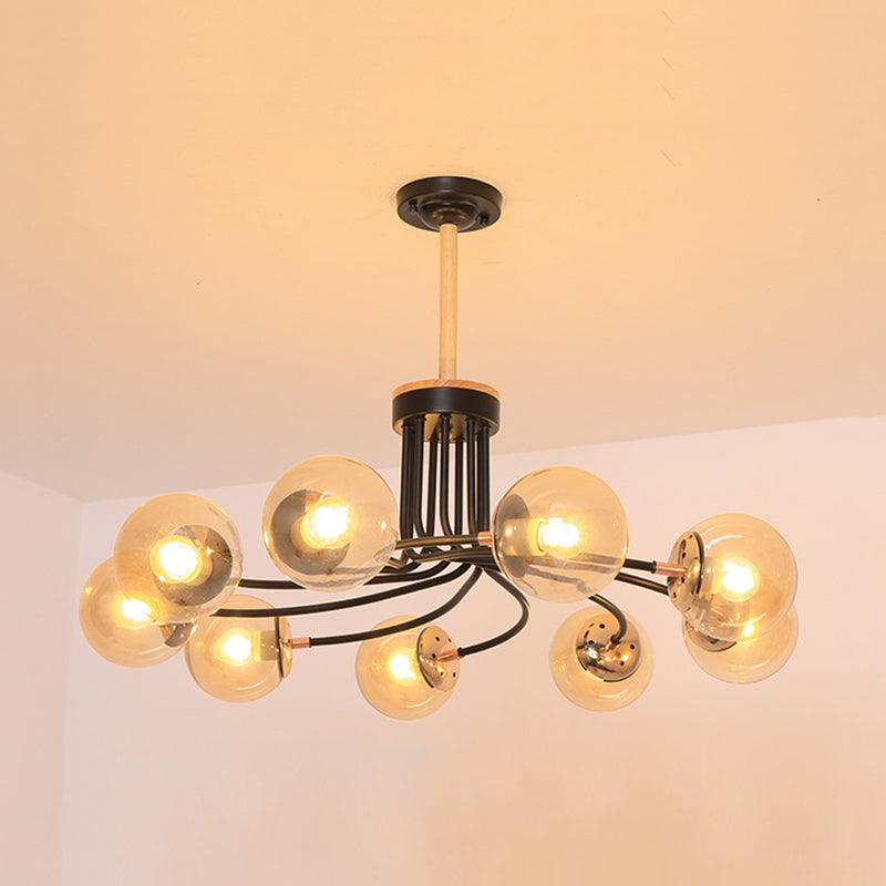 Round Ceiling Chandelier Modern Style Blue/Amber Glass 9 Lights in Gold/Black Hanging Lamp Kit Clearhalo 'Ceiling Lights' 'Chandeliers' 'Close To Ceiling Lights' 'Glass shade' 'Glass' 'Modern Chandeliers' 'Modern' Lighting' 311192