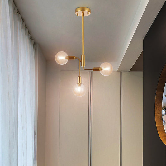 Molecular Semi Flush Lighting Simple Cognac Glass 3 Lights Corridor Semi Flush Ceiling Light in Gold Gold Clearhalo 'Ceiling Lights' 'Chandeliers' 'Close To Ceiling Lights' 'Close to ceiling' 'Glass shade' 'Glass' 'Semi-flushmount' Lighting' 311193