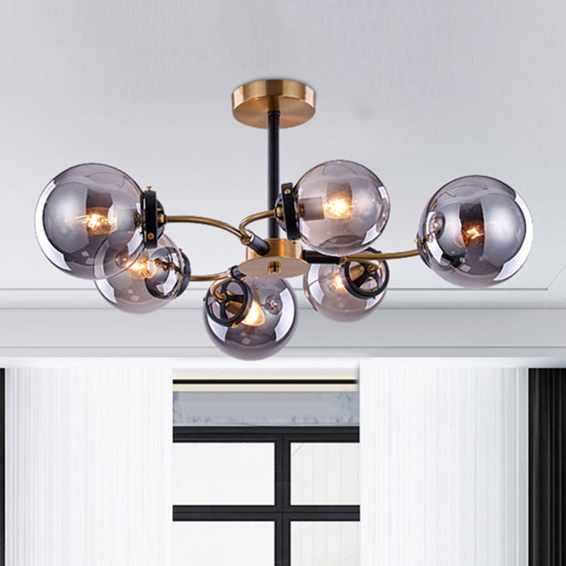 Minimalist Sphere Semi Flush White/Smoke Gray Glass 4/6/8 Lights Living Room Ceiling Light Fixture 6 Smoke Gray Clearhalo 'Ceiling Lights' 'Close To Ceiling Lights' 'Close to ceiling' 'Glass shade' 'Glass' 'Semi-flushmount' Lighting' 311203