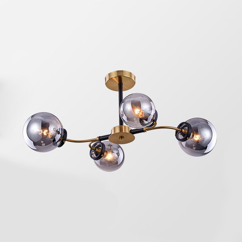 Minimalist Sphere Semi Flush White/Smoke Gray Glass 4/6/8 Lights Living Room Ceiling Light Fixture Clearhalo 'Ceiling Lights' 'Close To Ceiling Lights' 'Close to ceiling' 'Glass shade' 'Glass' 'Semi-flushmount' Lighting' 311206