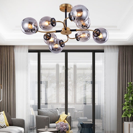 Minimalist Sphere Semi Flush White/Smoke Gray Glass 4/6/8 Lights Living Room Ceiling Light Fixture 8 Smoke Gray Clearhalo 'Ceiling Lights' 'Close To Ceiling Lights' 'Close to ceiling' 'Glass shade' 'Glass' 'Semi-flushmount' Lighting' 311207