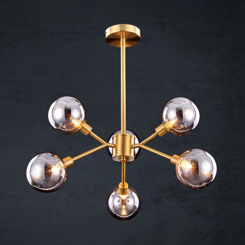 Brass Finish Sphere Metal Semi Flush,shopify Light Fixture Contemporary Smoke Gray Glass 6/8 Bulbs Semi Flush Mount Lighting Clearhalo 'Ceiling Lights' 'Close To Ceiling Lights' 'Lighting' 311220