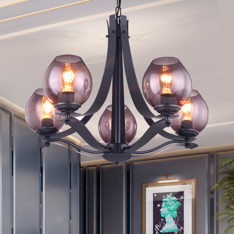 Globe Gray Glass Chandelier Lighting Fixture Contemporary 5/8 Lights Black Suspension Pendant Clearhalo 'Ceiling Lights' 'Chandeliers' 'Glass shade' 'Glass' 'Island Lights' 'Modern Chandeliers' 'Modern' Lighting' 311237