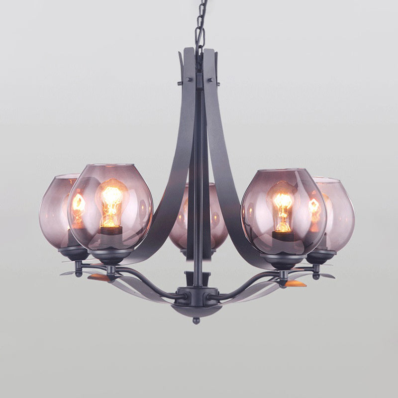 Globe Gray Glass Chandelier Lighting Fixture Contemporary 5/8 Lights Black Suspension Pendant Clearhalo 'Ceiling Lights' 'Chandeliers' 'Glass shade' 'Glass' 'Island Lights' 'Modern Chandeliers' 'Modern' Lighting' 311238