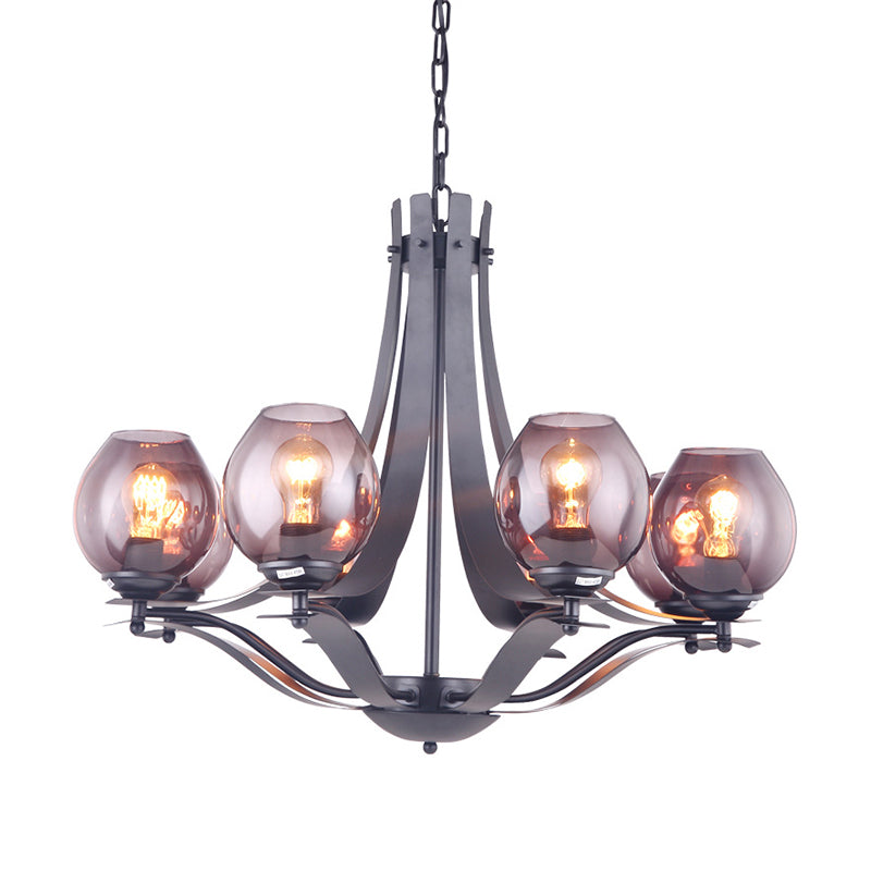 Globe Gray Glass Chandelier Lighting Fixture Contemporary 5/8 Lights Black Suspension Pendant 8 Black Clearhalo 'Ceiling Lights' 'Chandeliers' 'Glass shade' 'Glass' 'Island Lights' 'Modern Chandeliers' 'Modern' Lighting' 311239