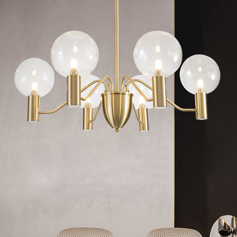 Gold Globe Shaped Chandelier Lighting Fixture Minimalist 6 Lights Clear Glass Hanging Lamp Clearhalo 'Ceiling Lights' 'Chandeliers' 'Glass shade' 'Glass' 'Island Lights' 'Modern Chandeliers' 'Modern' Lighting' 311246