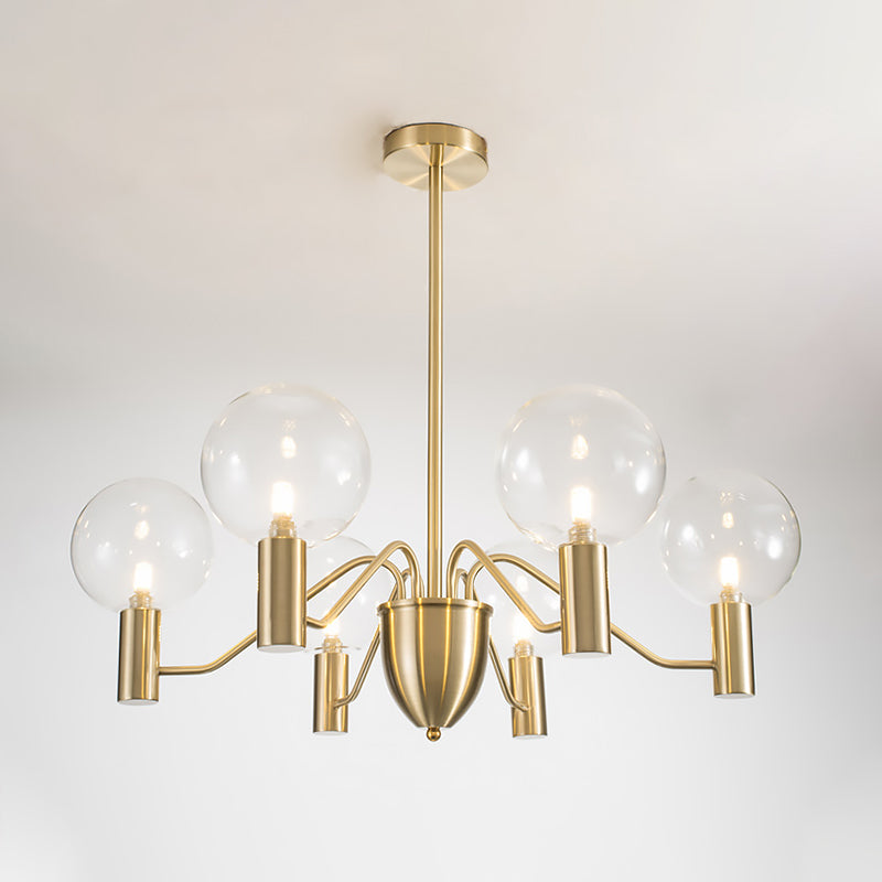 Gold Globe Shaped Chandelier Lighting Fixture Minimalist 6 Lights Clear Glass Hanging Lamp Clearhalo 'Ceiling Lights' 'Chandeliers' 'Glass shade' 'Glass' 'Island Lights' 'Modern Chandeliers' 'Modern' Lighting' 311247