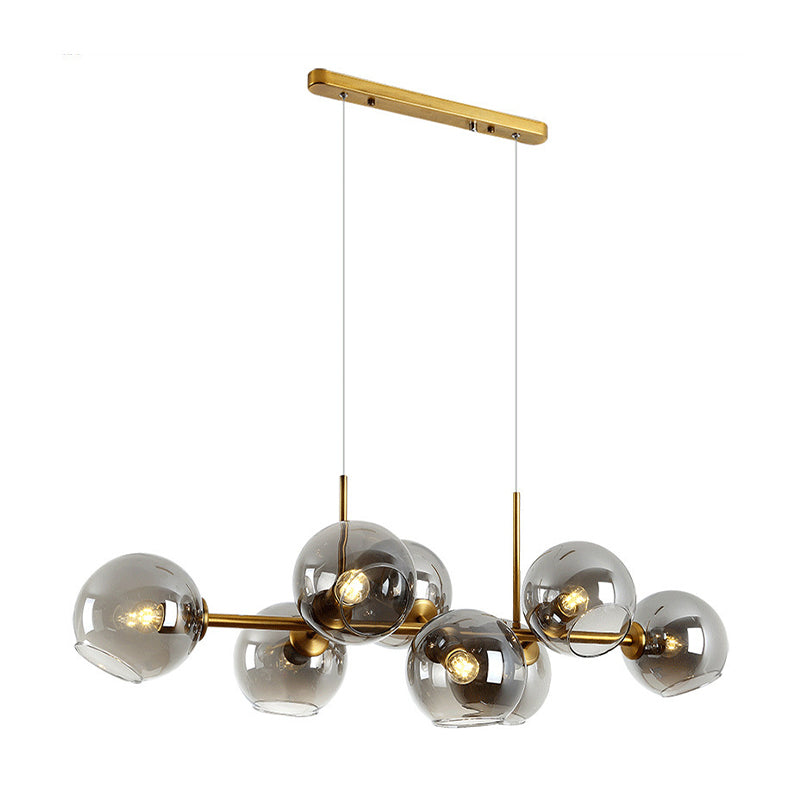 Globe Island Light Minimalist Clear/Smoke Grey Glass 8 Lights Black/Gold Chandelier Lighting for Dining Room Clearhalo 'Ceiling Lights' 'Close To Ceiling Lights' 'Glass shade' 'Glass' 'Island Lights' Lighting' 311254