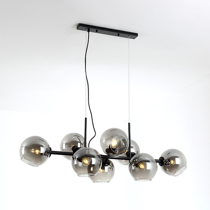 Globe Island Light Minimalist Clear/Smoke Grey Glass 8 Lights Black/Gold Chandelier Lighting for Dining Room Clearhalo 'Ceiling Lights' 'Close To Ceiling Lights' 'Glass shade' 'Glass' 'Island Lights' Lighting' 311256