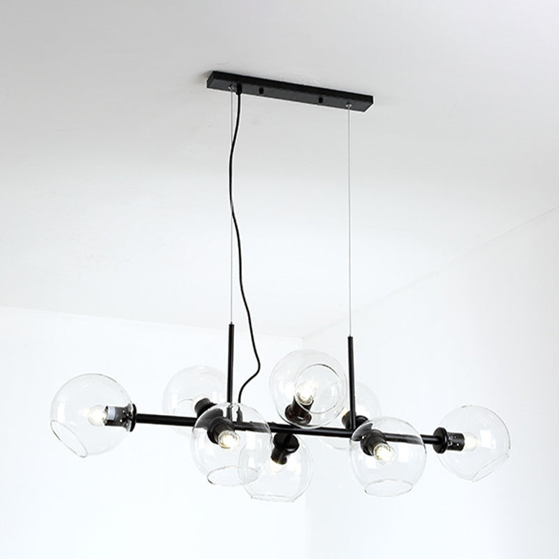 Globe Island Light Minimalist Clear/Smoke Grey Glass 8 Lights Black/Gold Chandelier Lighting for Dining Room Black Clear Clearhalo 'Ceiling Lights' 'Close To Ceiling Lights' 'Glass shade' 'Glass' 'Island Lights' Lighting' 311257