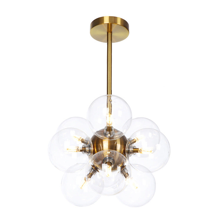 Minimalist Globe Semi Flush Lighting Gray/White/Red Glass 9 Lights Living Room Ceiling Lamp in Black/Brass/Chrome Brass Clear Clearhalo 'Ceiling Lights' 'Close To Ceiling Lights' 'Close to ceiling' 'Semi-flushmount' Lighting' 311259