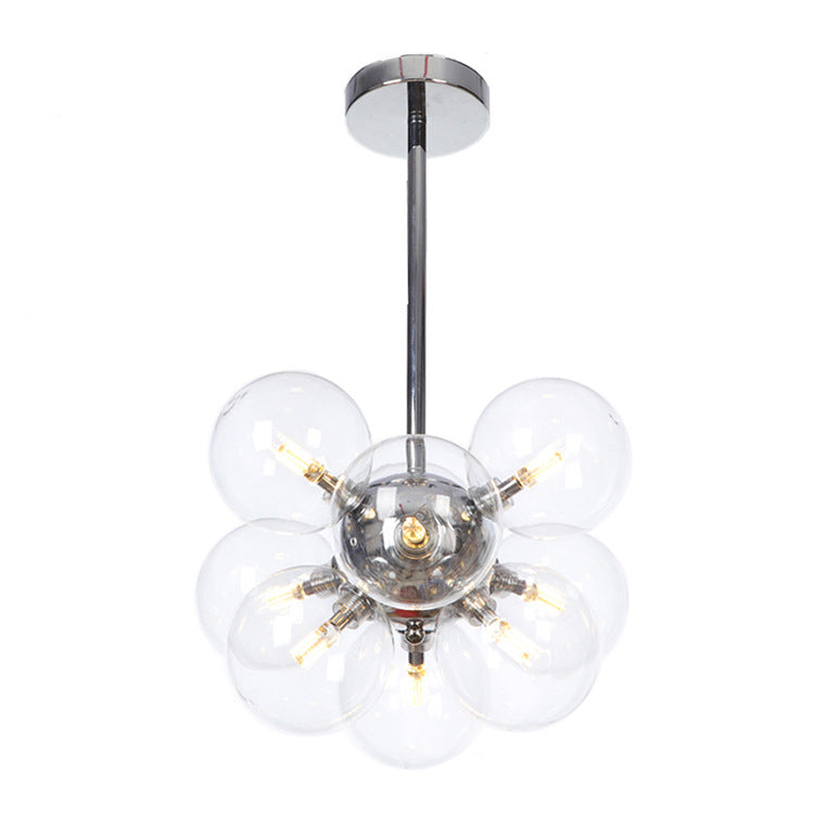 Minimalist Globe Semi Flush Lighting Gray/White/Red Glass 9 Lights Living Room Ceiling Lamp in Black/Brass/Chrome Chrome Clear Clearhalo 'Ceiling Lights' 'Close To Ceiling Lights' 'Close to ceiling' 'Semi-flushmount' Lighting' 311261