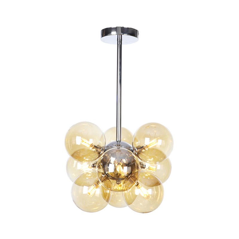 Minimalist Globe Semi Flush Lighting Gray/White/Red Glass 9 Lights Living Room Ceiling Lamp in Black/Brass/Chrome Chrome Amber Clearhalo 'Ceiling Lights' 'Close To Ceiling Lights' 'Close to ceiling' 'Semi-flushmount' Lighting' 311264