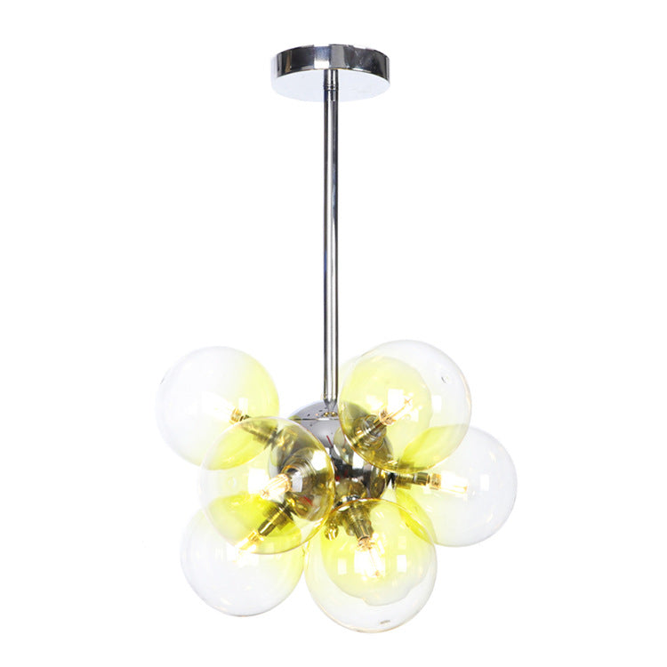 Minimalist Globe Semi Flush Lighting Gray/White/Red Glass 9 Lights Living Room Ceiling Lamp in Black/Brass/Chrome Chrome Yellow Clearhalo 'Ceiling Lights' 'Close To Ceiling Lights' 'Close to ceiling' 'Semi-flushmount' Lighting' 311267