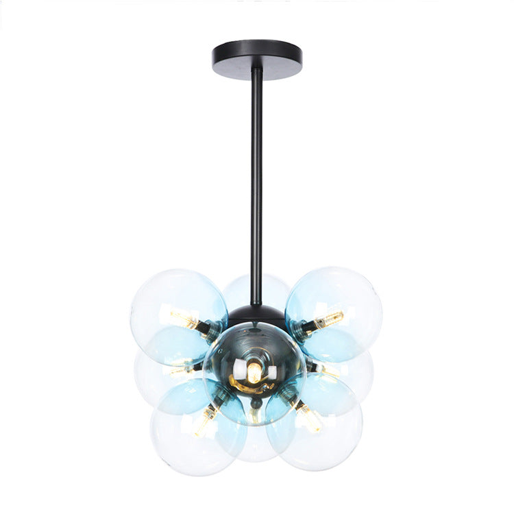 Minimalist Globe Semi Flush Lighting Gray/White/Red Glass 9 Lights Living Room Ceiling Lamp in Black/Brass/Chrome Black Blue Clearhalo 'Ceiling Lights' 'Close To Ceiling Lights' 'Close to ceiling' 'Semi-flushmount' Lighting' 311268