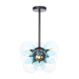 Minimalist Globe Semi Flush Lighting Gray/White/Red Glass 9 Lights Living Room Ceiling Lamp in Black/Brass/Chrome Black Blue Clearhalo 'Ceiling Lights' 'Close To Ceiling Lights' 'Close to ceiling' 'Semi-flushmount' Lighting' 311268