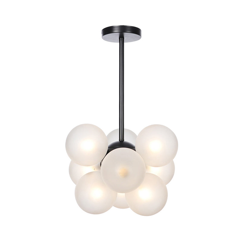 Minimalist Globe Semi Flush Lighting Gray/White/Red Glass 9 Lights Living Room Ceiling Lamp in Black/Brass/Chrome Black White Clearhalo 'Ceiling Lights' 'Close To Ceiling Lights' 'Close to ceiling' 'Semi-flushmount' Lighting' 311283