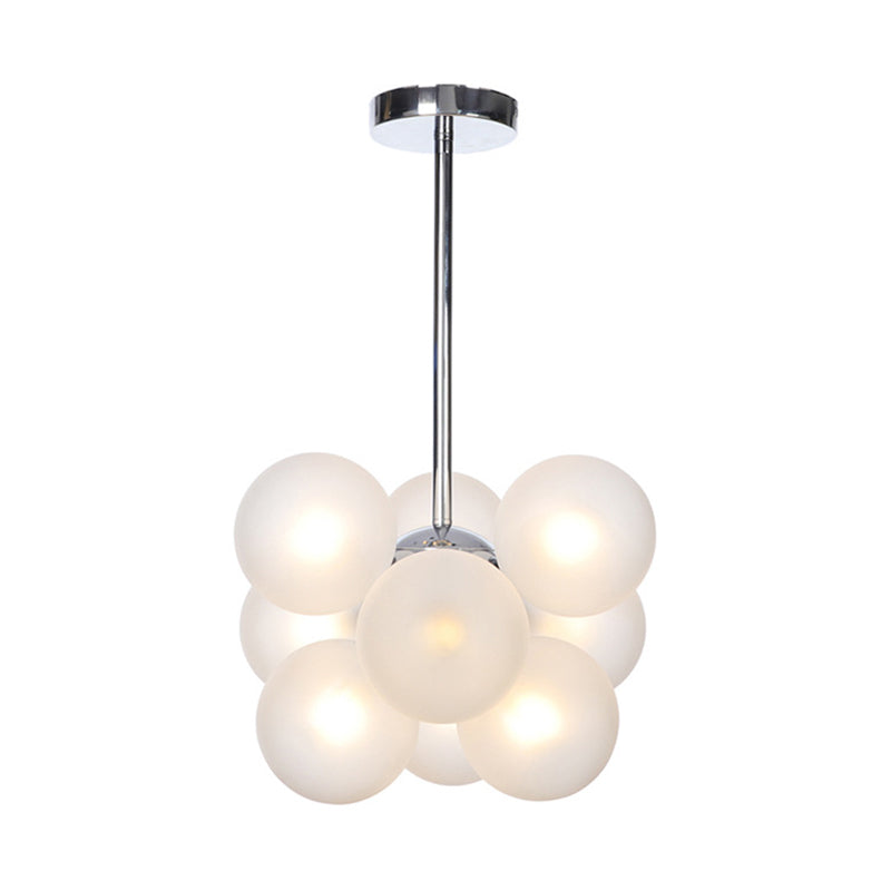 Minimalist Globe Semi Flush Lighting Gray/White/Red Glass 9 Lights Living Room Ceiling Lamp in Black/Brass/Chrome Chrome White Clearhalo 'Ceiling Lights' 'Close To Ceiling Lights' 'Close to ceiling' 'Semi-flushmount' Lighting' 311285