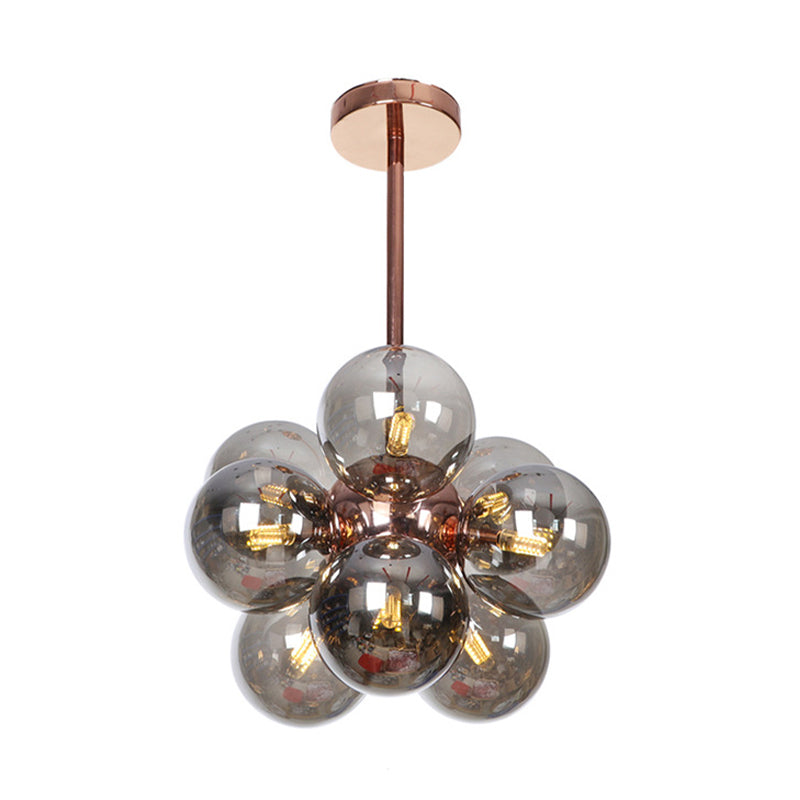 Globe Semi Flush Lighting Minimalist White/Green/Blue Glass 9 Lights Copper Ceiling Mounted Fixture Clearhalo 'Ceiling Lights' 'Chandeliers' 'Close To Ceiling Lights' 'Close to ceiling' 'Glass shade' 'Glass' 'Semi-flushmount' Lighting' 311289
