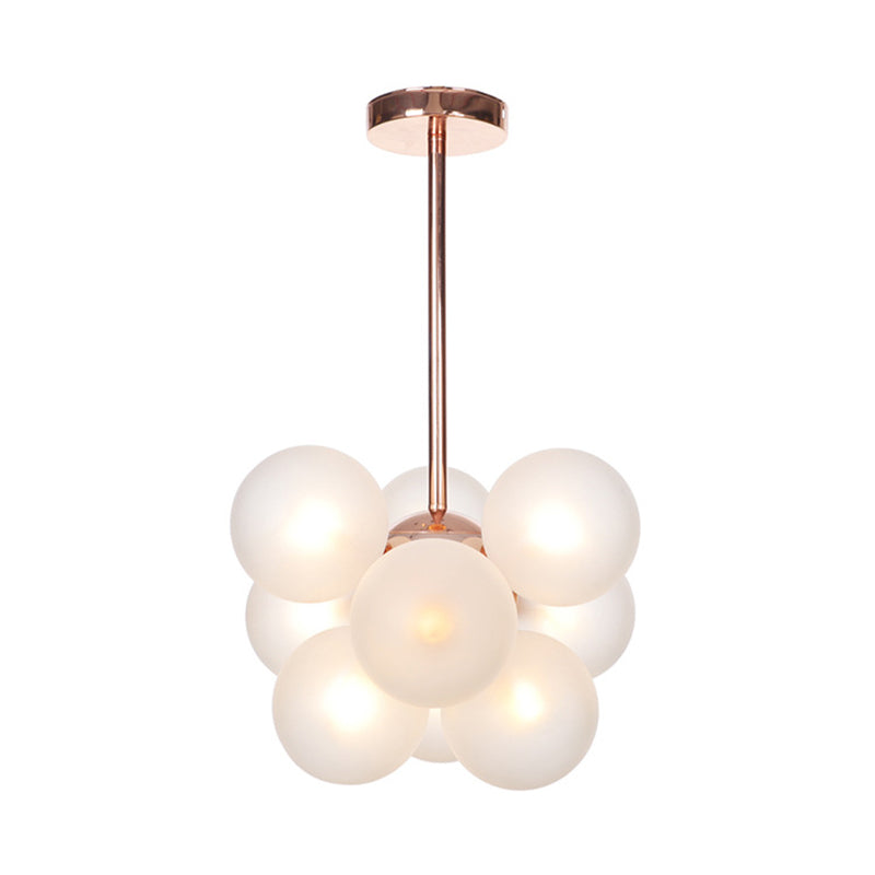 Globe Semi Flush Lighting Minimalist White/Green/Blue Glass 9 Lights Copper Ceiling Mounted Fixture Clearhalo 'Ceiling Lights' 'Chandeliers' 'Close To Ceiling Lights' 'Close to ceiling' 'Glass shade' 'Glass' 'Semi-flushmount' Lighting' 311292