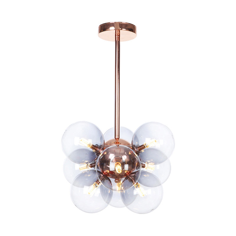 Globe Semi Flush Lighting Minimalist White/Green/Blue Glass 9 Lights Copper Ceiling Mounted Fixture Grey Clearhalo 'Ceiling Lights' 'Chandeliers' 'Close To Ceiling Lights' 'Close to ceiling' 'Glass shade' 'Glass' 'Semi-flushmount' Lighting' 311294