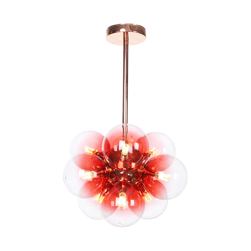 Globe Semi Flush Lighting Minimalist White/Green/Blue Glass 9 Lights Copper Ceiling Mounted Fixture Red Clearhalo 'Ceiling Lights' 'Chandeliers' 'Close To Ceiling Lights' 'Close to ceiling' 'Glass shade' 'Glass' 'Semi-flushmount' Lighting' 311295