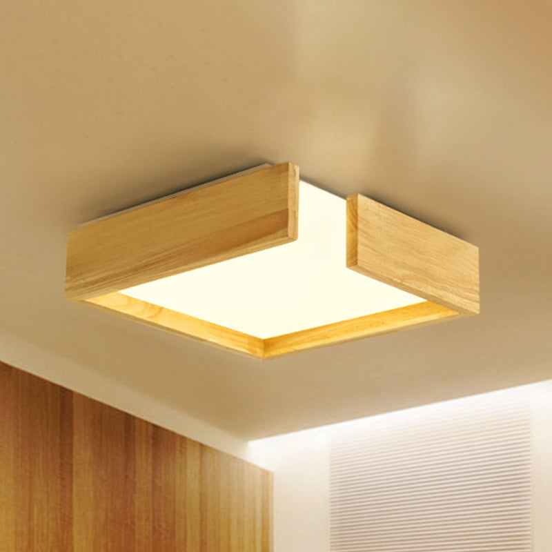 Square Natural Wood Flush Lighting Simplicity LED Beige Ceiling Light Fixture in Warm/White Light, 16"/20.5"/25.5" W Wood Warm Clearhalo 'Ceiling Lights' 'Close To Ceiling Lights' 'Close to ceiling' 'Flush mount' Lighting' 311400