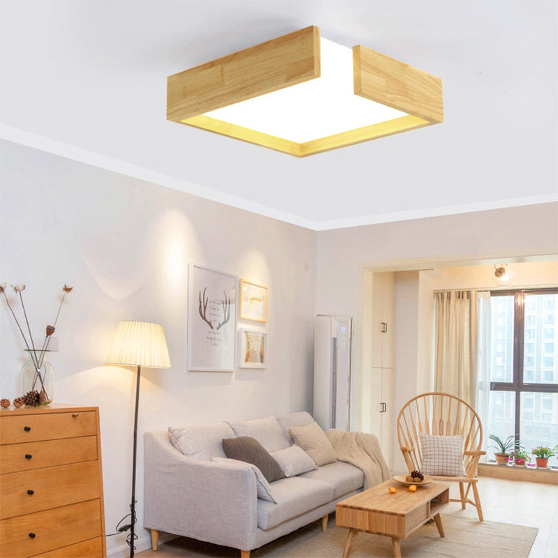 Square Natural Wood Flush Lighting Simplicity LED Beige Ceiling Light Fixture in Warm/White Light, 16"/20.5"/25.5" W Wood White Clearhalo 'Ceiling Lights' 'Close To Ceiling Lights' 'Close to ceiling' 'Flush mount' Lighting' 311402