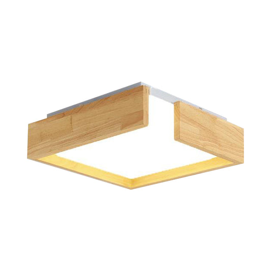 Square Natural Wood Flush Lighting Simplicity LED Beige Ceiling Light Fixture in Warm/White Light, 16"/20.5"/25.5" W Clearhalo 'Ceiling Lights' 'Close To Ceiling Lights' 'Close to ceiling' 'Flush mount' Lighting' 311403