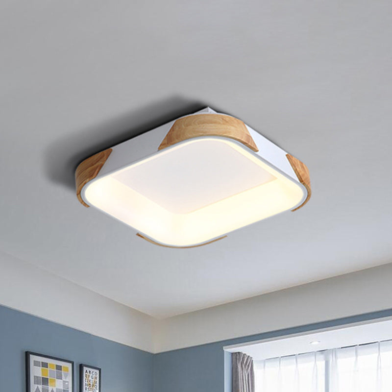 Macaron Square Flush Light Grey/White/Pink Wood LED Ceiling Light Fixture in Warm/White Light, 14"/18"/24" Wide White Clearhalo 'Ceiling Lights' 'Close To Ceiling Lights' 'Close to ceiling' 'Flush mount' Lighting' 311728