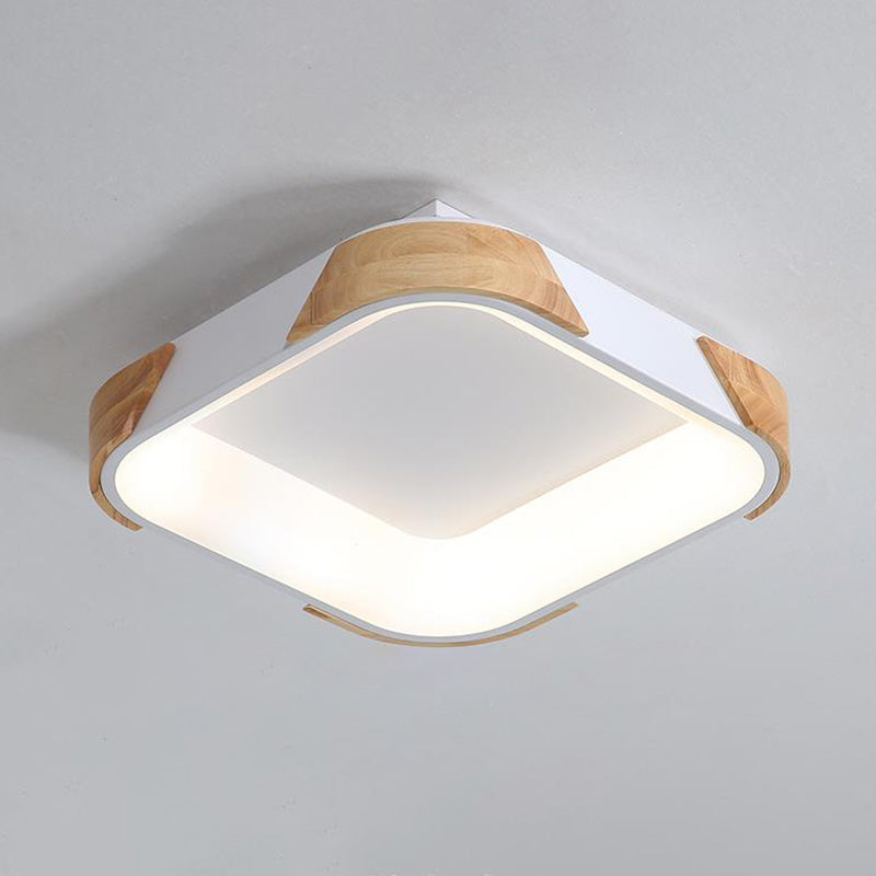 Macaron Square Flush Light Grey/White/Pink Wood LED Ceiling Light Fixture in Warm/White Light, 14"/18"/24" Wide Clearhalo 'Ceiling Lights' 'Close To Ceiling Lights' 'Close to ceiling' 'Flush mount' Lighting' 311729