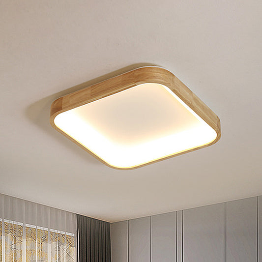 Minimalist LED Flush Ceiling Light 14.5"/18.5" W Wood Shade Beige Square Flush Lighting in Warm/White Light Clearhalo 'Ceiling Lights' 'Close To Ceiling Lights' 'Close to ceiling' 'Flush mount' Lighting' 311868