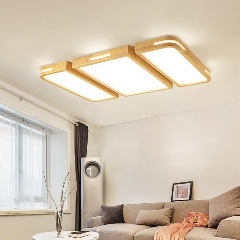 Ultra Thin Rectangle Wooden Ceiling Lamp Modernity 35.5"/49" W LED Beige Flush Lighting in Warm/White Light Wood Clearhalo 'Ceiling Lights' 'Close To Ceiling Lights' 'Close to ceiling' 'Flush mount' Lighting' 312373